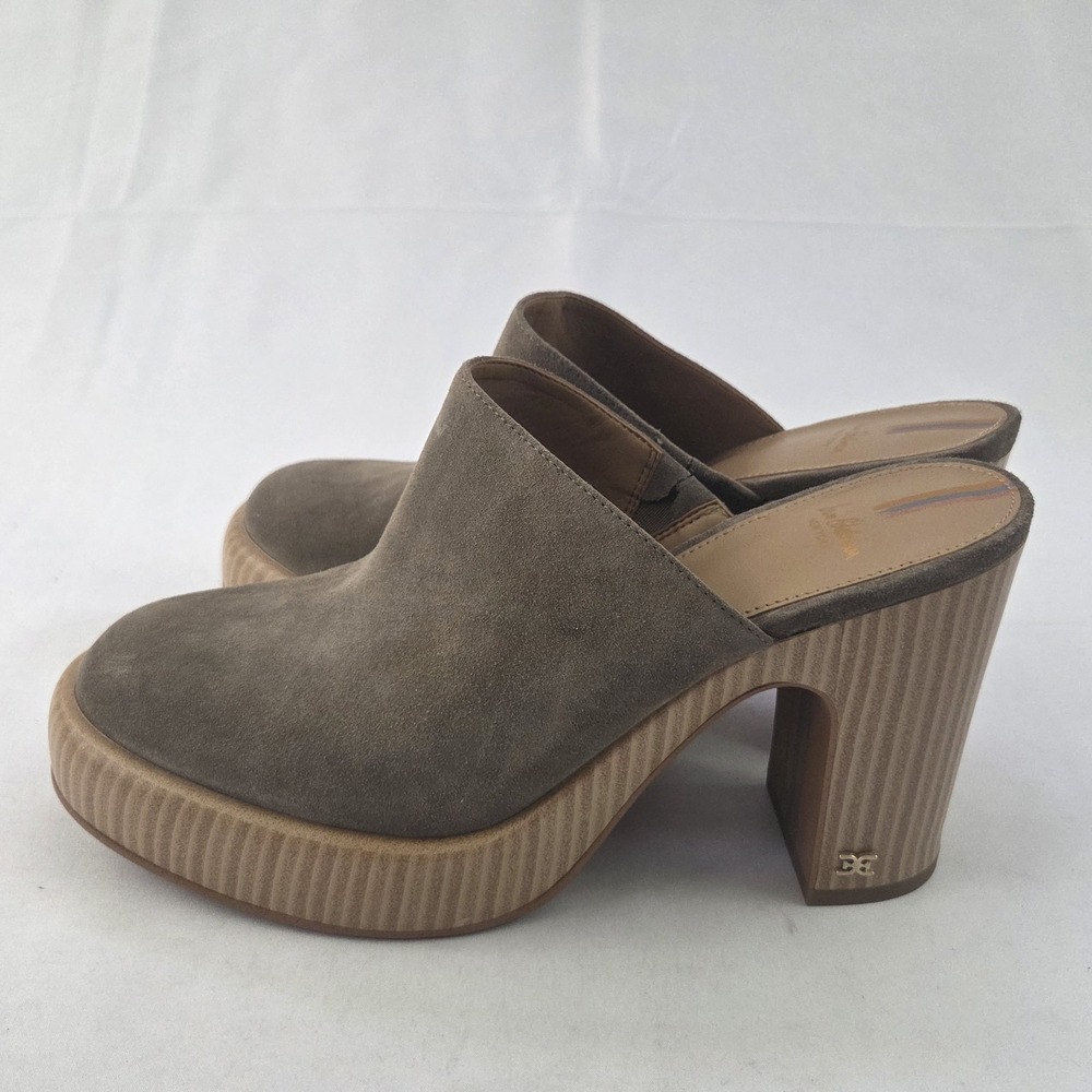Sam Edelman Mule Clogs Womens Size 8.5 Taupe Suede Block Heel Slip On Shoes - Picture 2 of 8